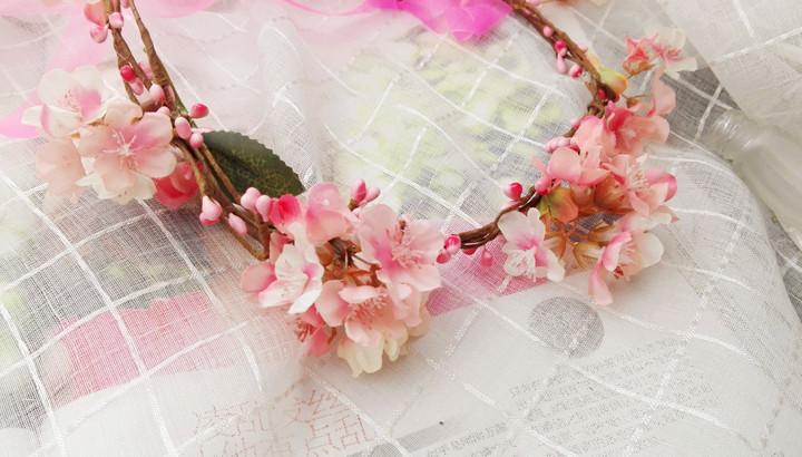 唯美新娘花环头饰樱花藤条花冠森女系婚纱写真发饰结婚伴娘配饰品_7折