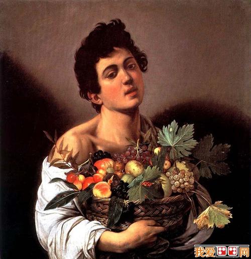 卡拉瓦乔《捧果篮的男孩》_静物画和肖像画综合题材油画作品_世界名画