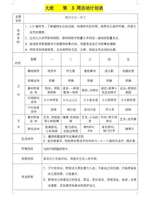 稳了爱了开心!幼儿园大班下学期周计划表