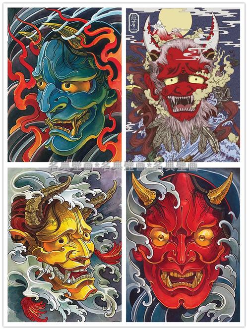 纹身工作室墙纸纹身店壁纸百鬼夜行般若浮世绘壁画