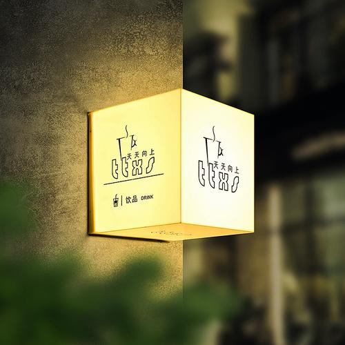 亚克力灯箱咖啡奶茶店logo户外门头多面发光招牌定制悬挂式广告牌