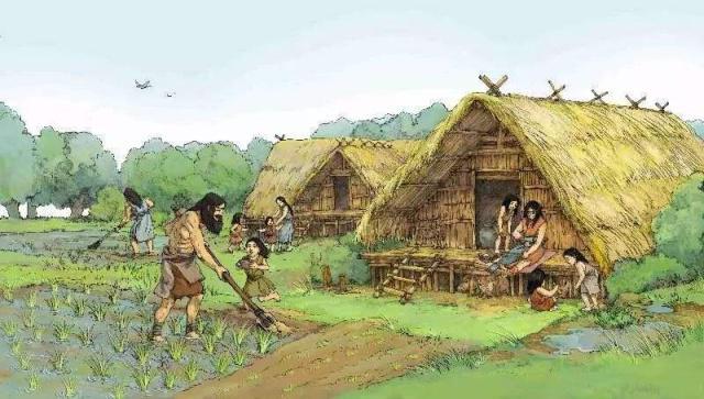 河姆渡人种植水稻场景图