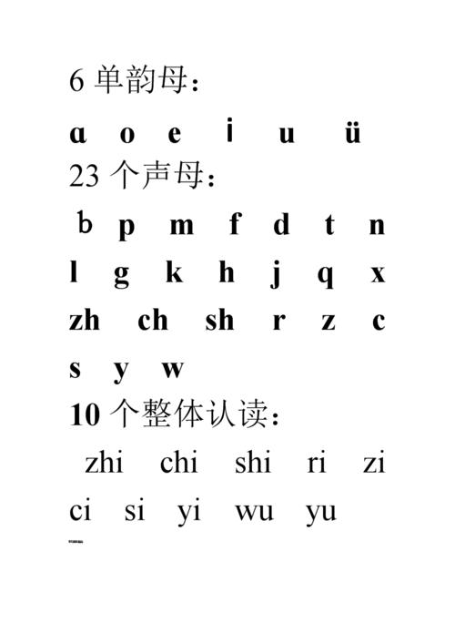 6个单韵母,23个声母,10个整体认读.doc