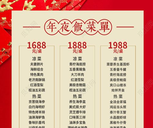 年夜饭团圆饭年夜饭菜谱2020年夜饭菜单2020红色新年年夜饭预定宣传单
