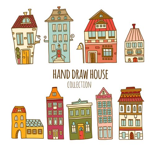 9款手绘房屋设计矢量素材,楼房,建筑,住宅,手绘,房屋,矢量图,ai格式