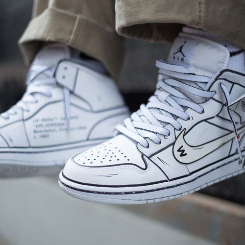 airjordan1aj1middiyow定制二次元纯白篮球篮球鞋