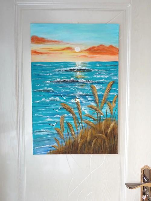 丙烯画装饰画 #丙烯画 #油画 #大海 #芦苇_丙烯画_大海_装饰画_油画
