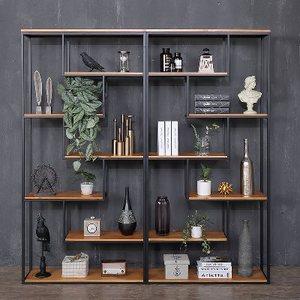 铁艺玄关隔断柜书架实木多层落地定制工业风客厅隔板阳台置物架子