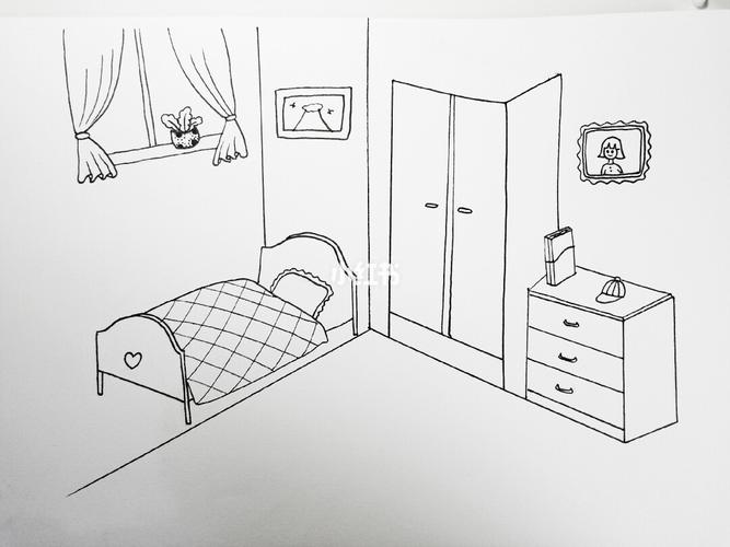 手绘卧室床柜子窗帘手账简笔画_简笔画_手绘_窗帘_手帐_卧室_教程_简