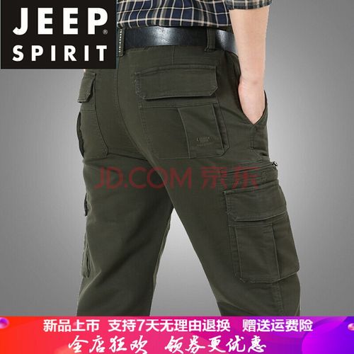 jeep)美国工装裤男宽松冬秋款大码户外多口袋休闲裤长裤男针织 军绿色