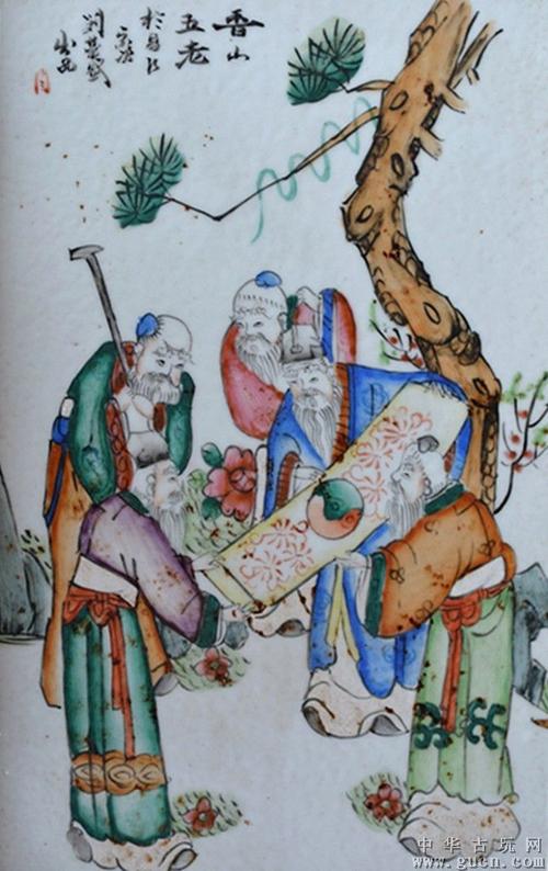 民国粉彩五老观太极方盘