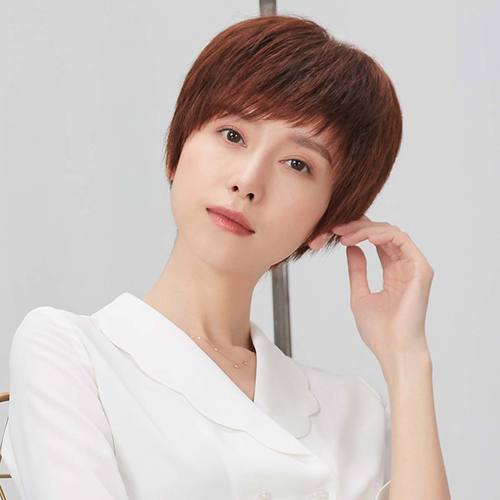 假发女短发圆脸修脸直发 全头套式真发混发 时尚女士