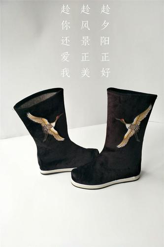 (古代鞋)古装汉服靴子男成人演出官鞋古风布靴古代唐朝明宋朝鞋 仙鹤