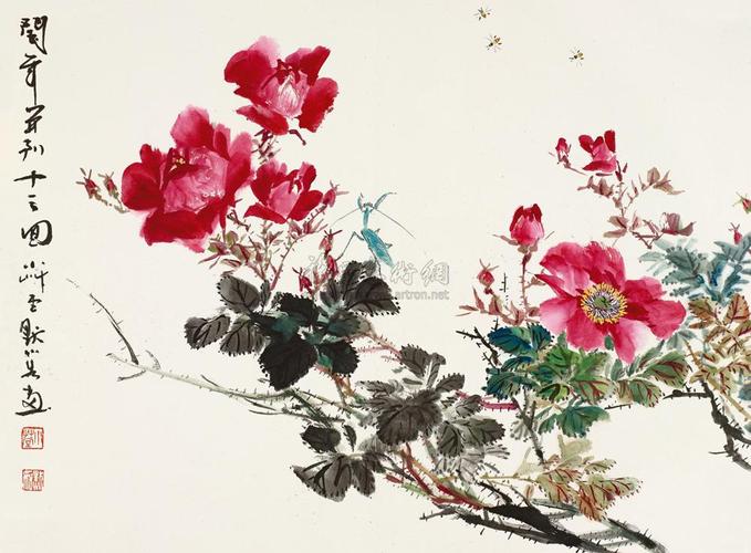 0159 月季花 镜心 设色纸本