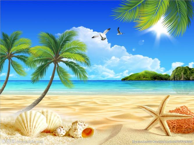 唯美沙滩海景客厅电视背景墙图片