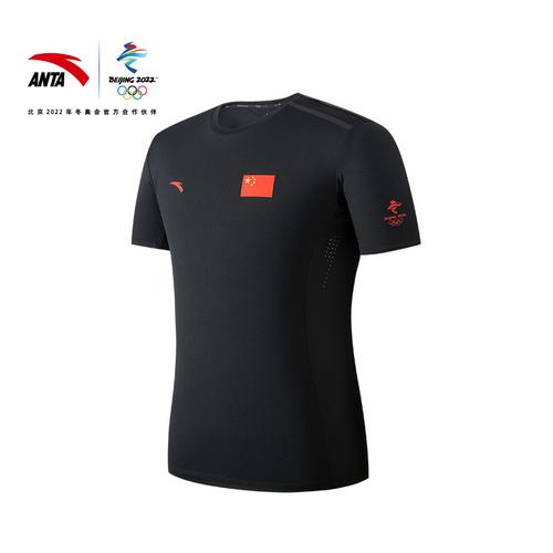 安踏冬奥国旗款运动短袖男2021夏季新款冰肤透气跑步t恤152150103——