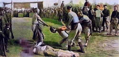 上色老照片清末时期真实的斩首现场围观百姓遮面不敢直视