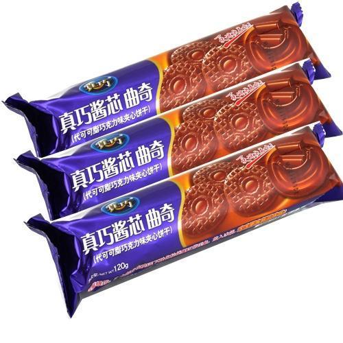 真巧巧克力酱芯饼干(巧克力味 袋装 120g)三连包