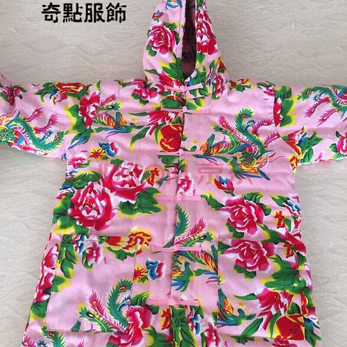 1中长款民族风东北大花布花棉袄男女棉花手工棉衣加厚