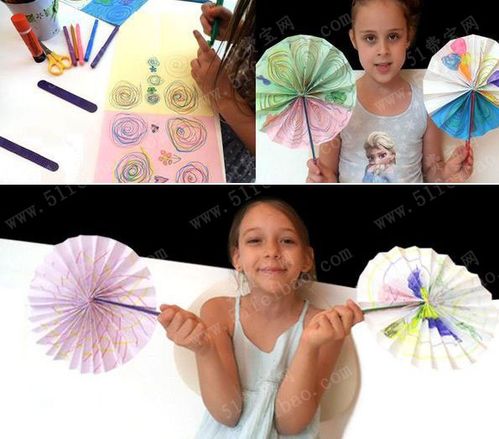 儿童手工彩绘画折纸团扇的图解做法