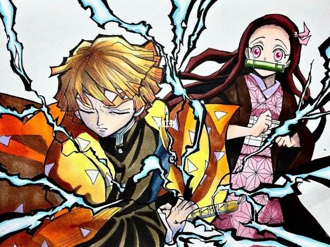 96我妻善逸 祢豆子 手绘线稿| 鬼灭之刃_鬼灭之刃_手绘_线稿_绘画