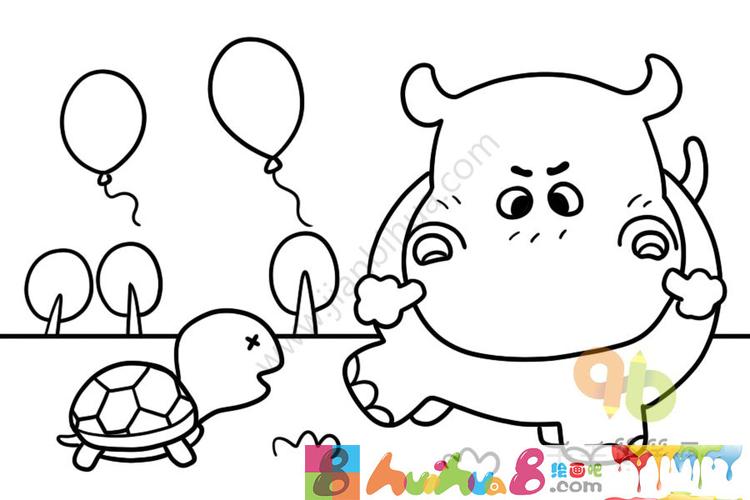 生气的河马 情景动物简笔画