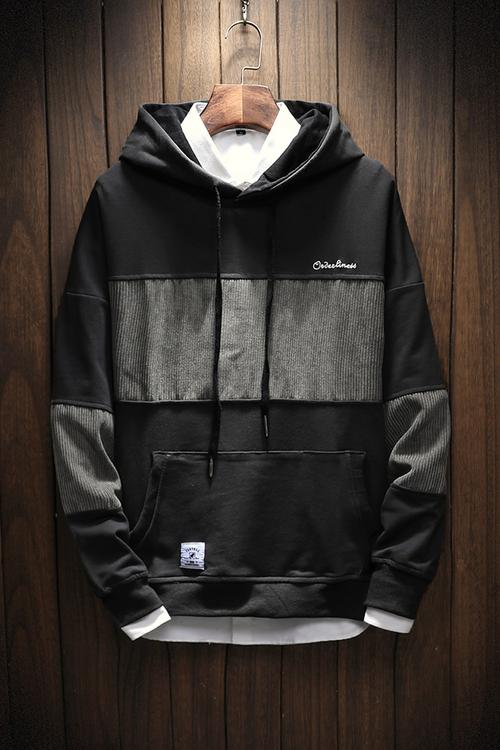 2019春季新款男士卫衣秋装长袖连帽情侣卫衣男套头外套上衣条纹简约