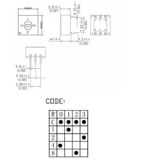 0-3旋转拨码开关4档位pcb编码开关3:3脚位8421c旋转切换开关