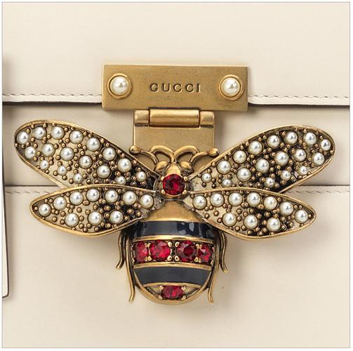 gucci 古驰 倪妮同款 queen margaret系列 女士小蜜蜂装饰牛皮手提包