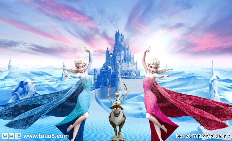 卡通冰雪奇缘儿童房女孩卧室墙纸爱莎公主房间装饰3d背景墙布壁纸8d