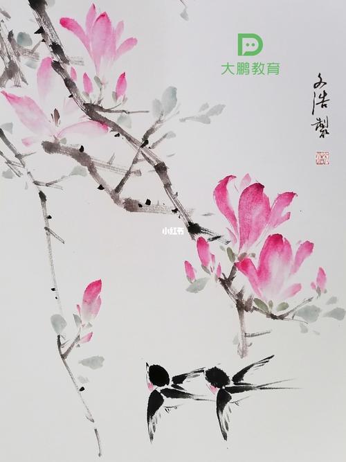 这是一幅小写意花鸟作品,古往今来,有人赞美燕子是春天的使者,有人