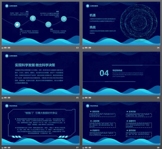 蓝色曲线背景的云计算大数据ppt模板