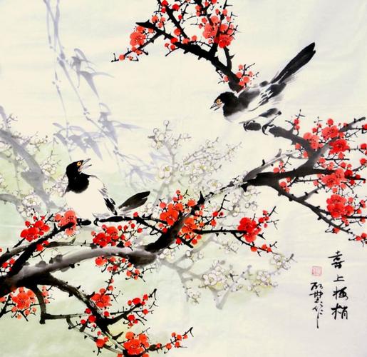 《喜上眉梢》 70×70cm