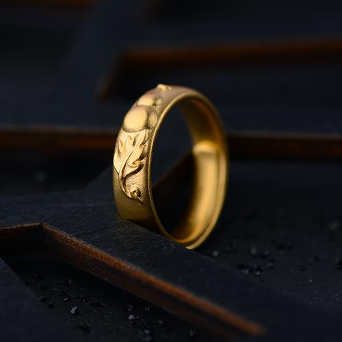 【复星515】老庙足金古韵金-福运绵绵璎珞-连枝对戒