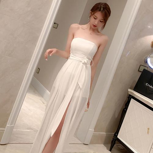 小香风露肩绑带收腰连体衣网纱长裤性感抹胸无袖连衣裤气质时尚女