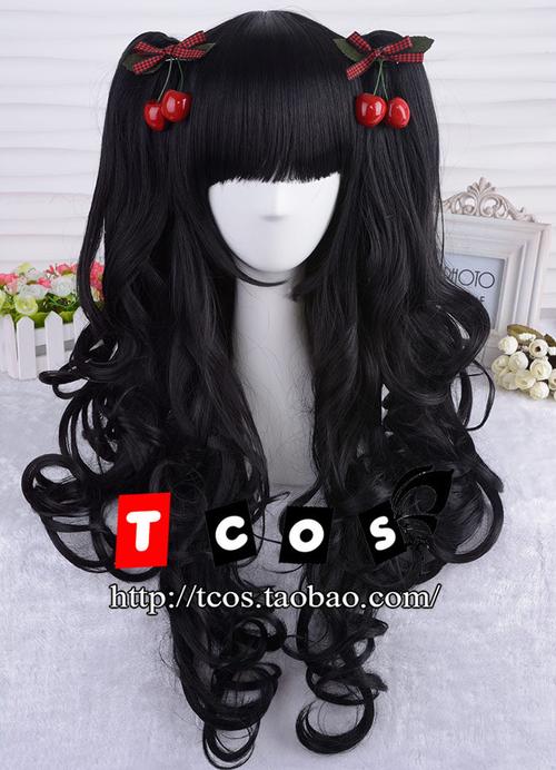 tcos 甜美 黑双马尾卷发 lolita卷发 洛丽塔日常百搭cosplay假发