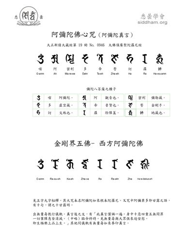 老师我想向您求教阿弥陀佛心咒和金刚萨埵心咒的悉昙梵文