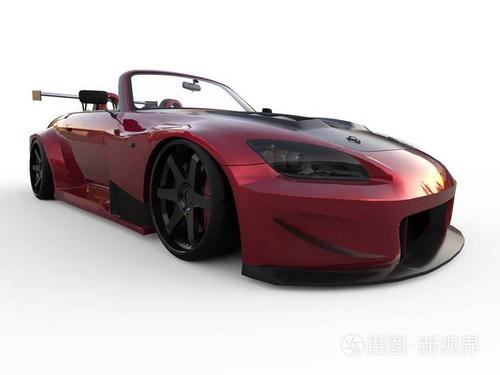 现代深红色运动敞篷车.打开汽车与调整.3d 渲染
