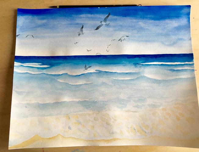 水彩插画 水母 大海