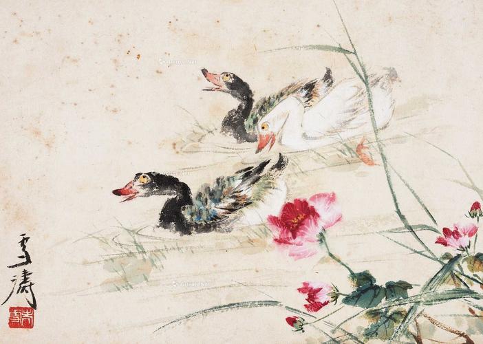 王雪涛 芙蓉群鸭 立轴