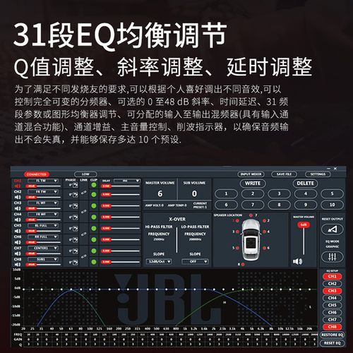 哈曼jbl汽车音响改装 dsp功放音频处理器电脑调音4路功放无损安装