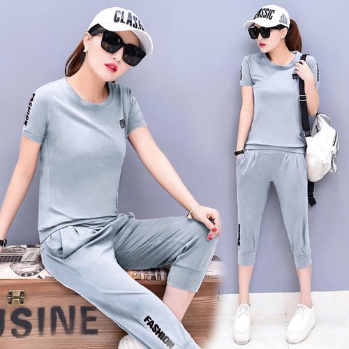 同携网 时尚套装 跑步运动服套装女式夏季短袖远动衣服韩版夏季大码