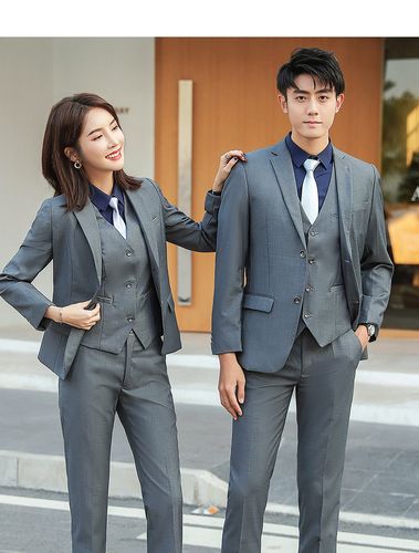 高端黑色西服男女同款职业装三件套修身工作服商务正装大码西装春