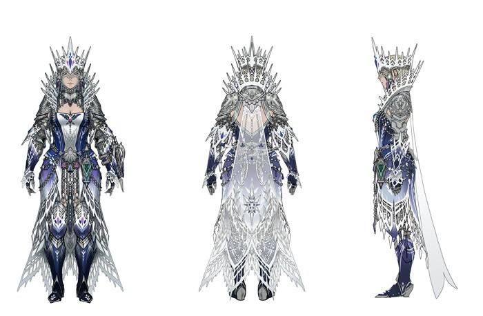 怪物猎人世界:冰原》部分装备的设定稿,此番公开了包括溟波龙,冰咒龙