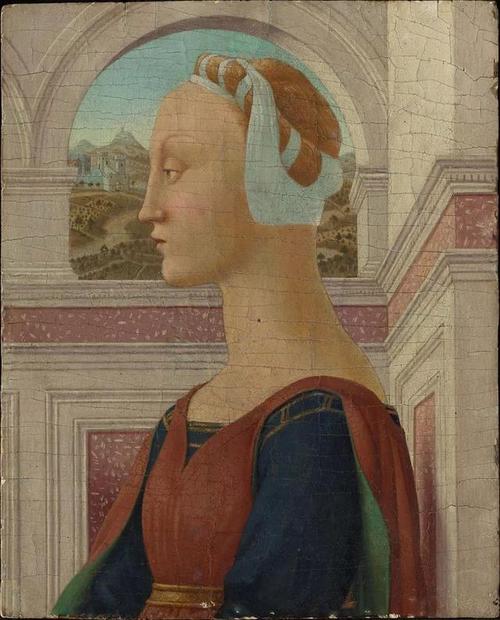 女人的画像 面板上的蛋彩画 31.4 x 25.4厘米