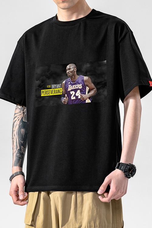潮牌夏季新款黑曼巴科比纪念款短袖t恤男大码印花潮流宽松半袖男
