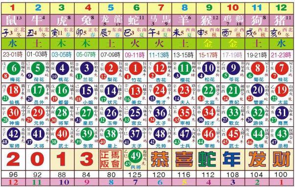 蛇年生肖合码表