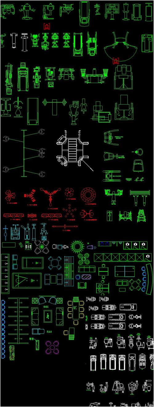 健身房瑜伽会所乐园运动器械图块素材cad施工图库
