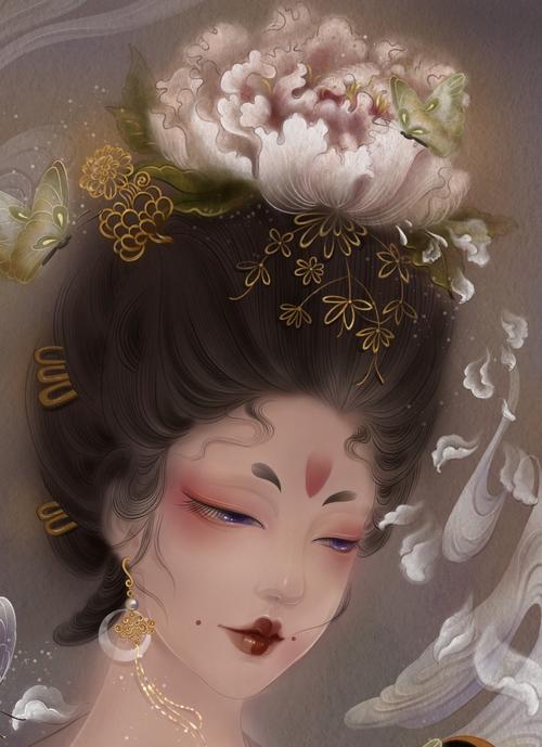 国风古风人物插画-梦回大唐之簪花仕女图芍药