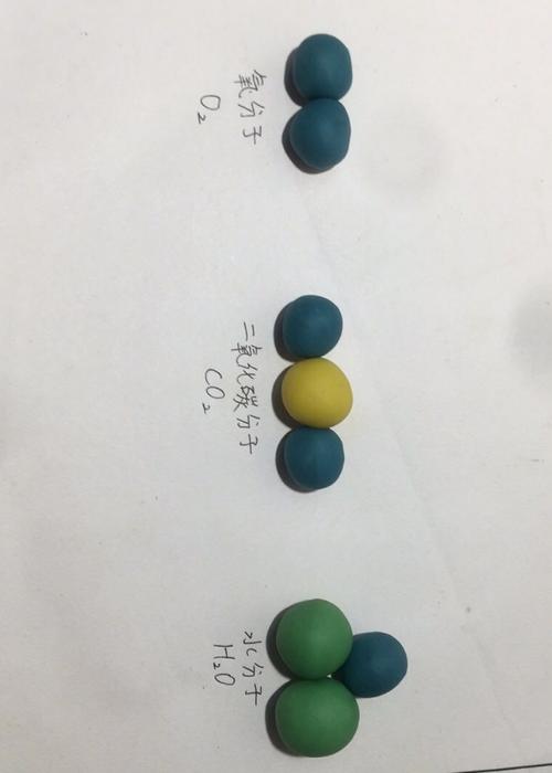 任务一:用彩泥做出氧分子,水分子,二氧化碳分子的微粒模型.
